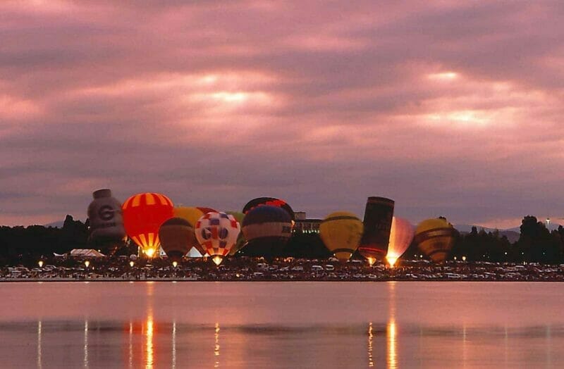 The Canberra Balloon Spectacular, an annual hot air balloon festival that takes place on the lawns of the old Parliament House in Canberra, Australia.