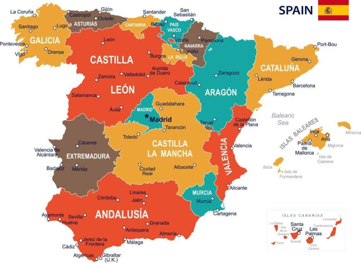 Best paces to live in Spain - A map of the regions in Spain