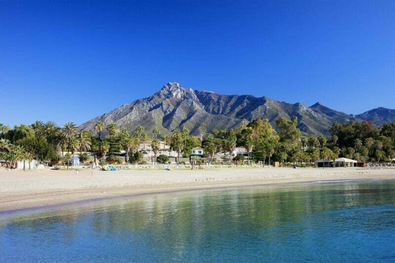 Marbella beach with the mountains behind - Costa del Sol - Spain
