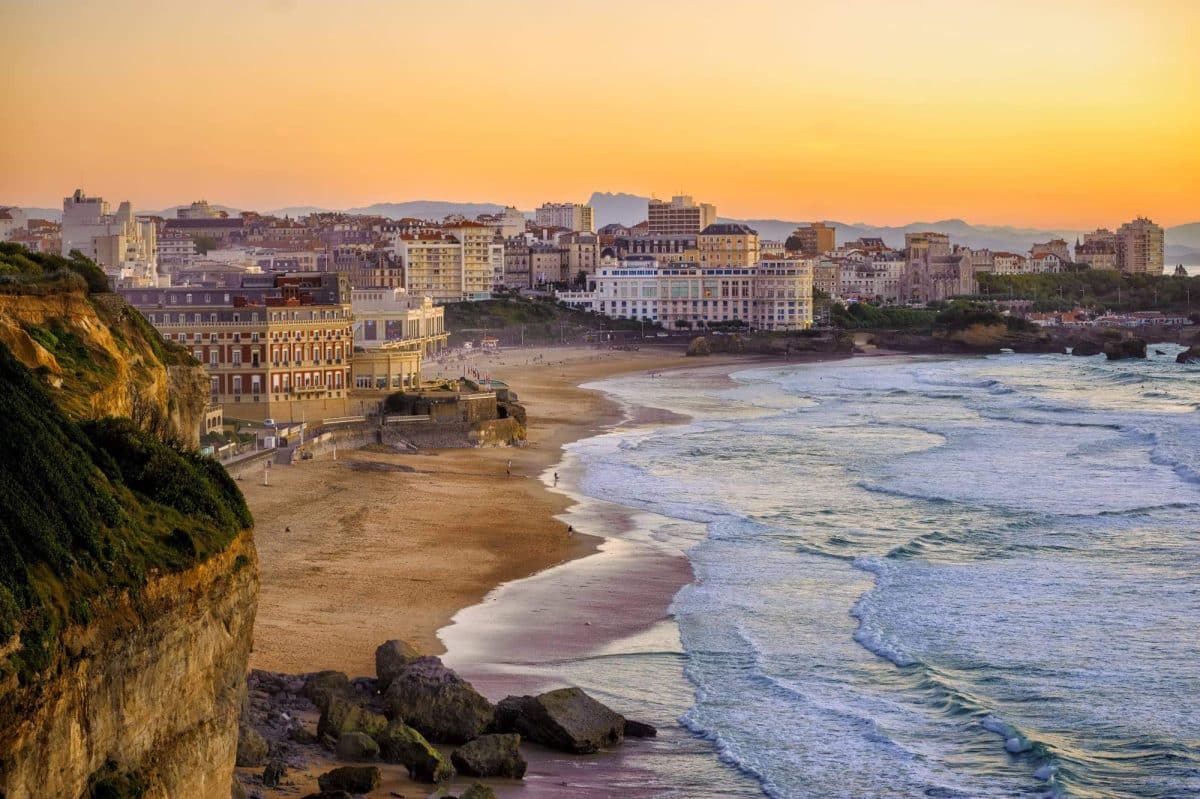 The view of Biarritz and its famous sand beaches - Miramar and La Grande Plage, Bay of Biscay.