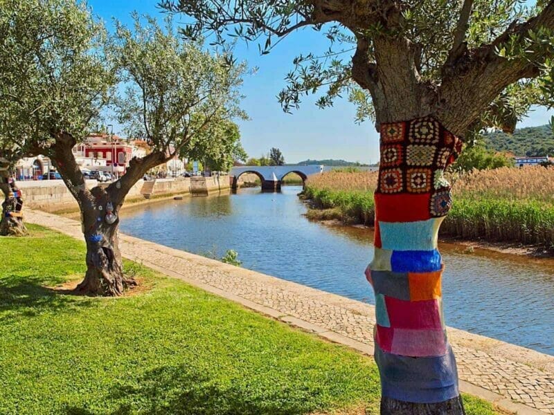 Beautiful crocheted trees in Silves on the Algarve coast of Portugal