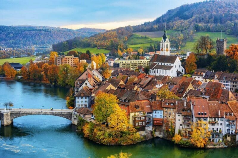 A town on the bank of the river in Switzerland: Laufenburg