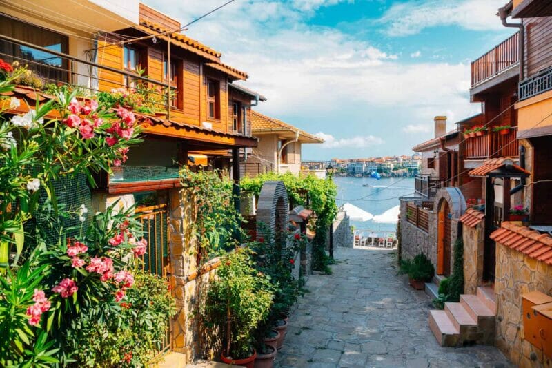 A lovely street in the old town of Sozopol leading down to the seafront.