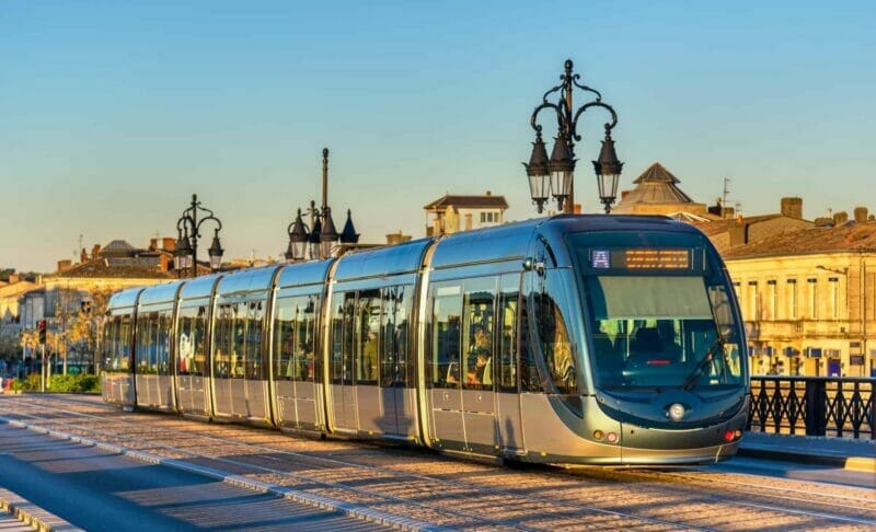 Modern trams travelling in Bordeaux