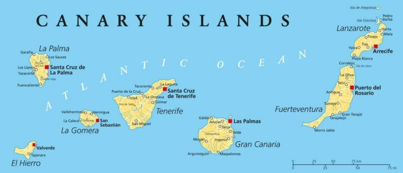 The map of the Canary Islands
