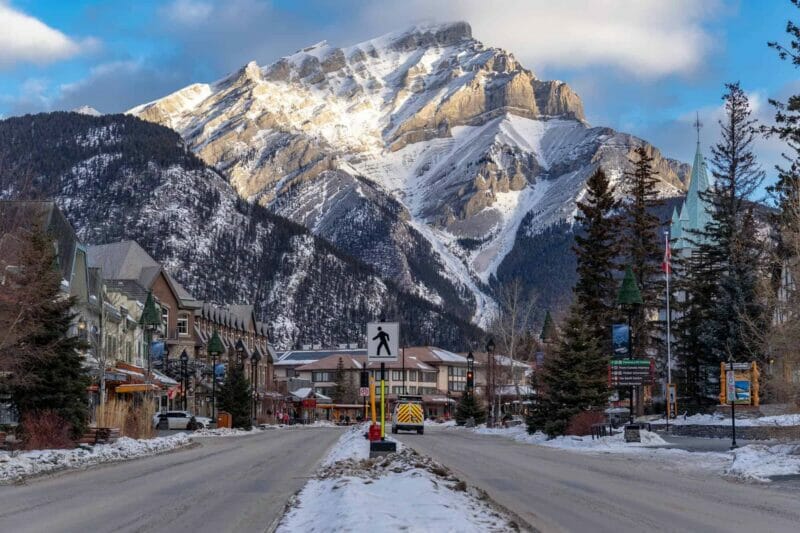 Banff National Park, a Unesco World Heritage site, during the winter with Cascade Mountain in the background.