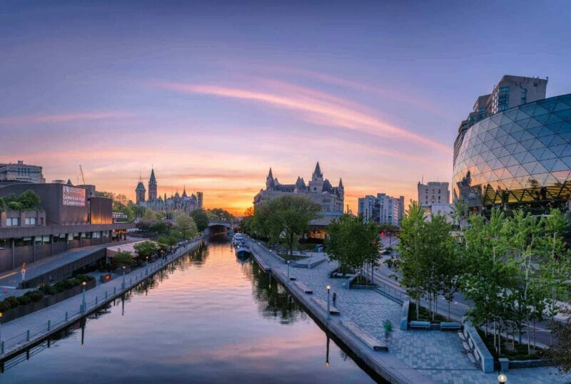 View of the Parliament buildings from Plaza Bridge in Ottawa, Ontario