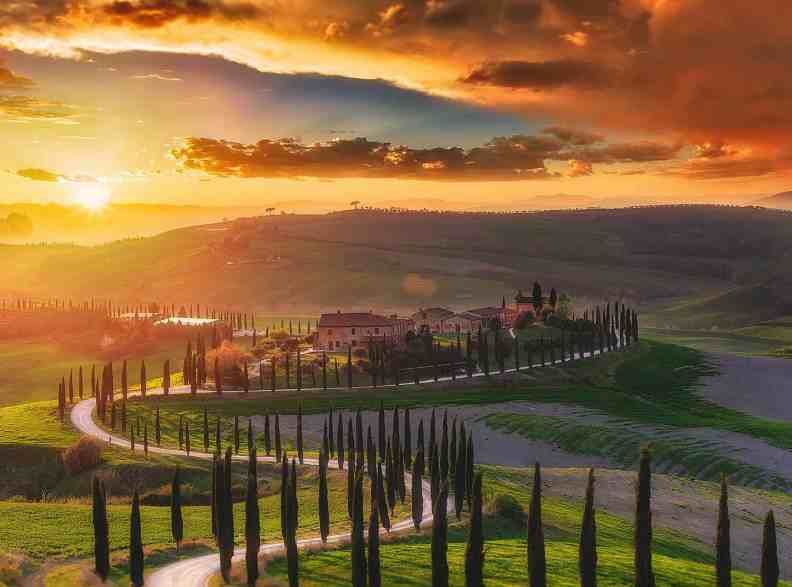 Hills of Tuscany at sunset