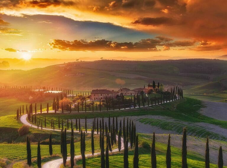 Hills of Tuscany at sunset