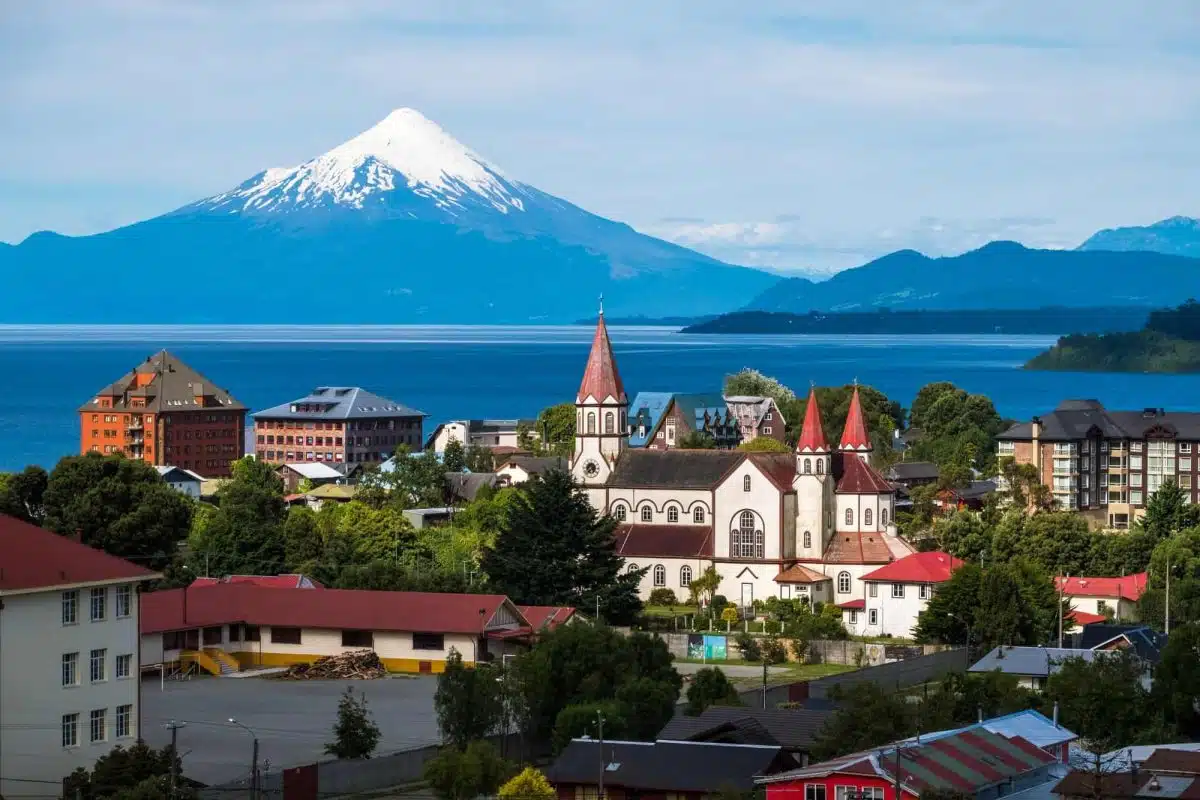 In the heart of the Chilean Lake District, Puerto Varas is located on Lake Llanquihue. with breathtaking views across the lake to the snow-capped volcanic cone of Osorno.