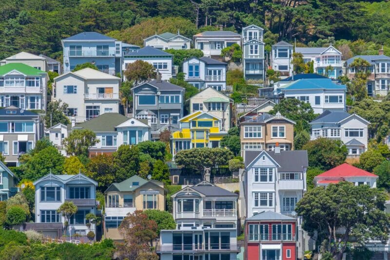 Traditional residential houses at Mount Victoria in Wellington, New Zealand.