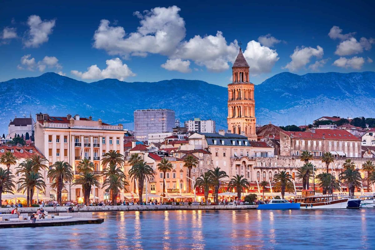 Split, the second-largest city in Croatia, at night.