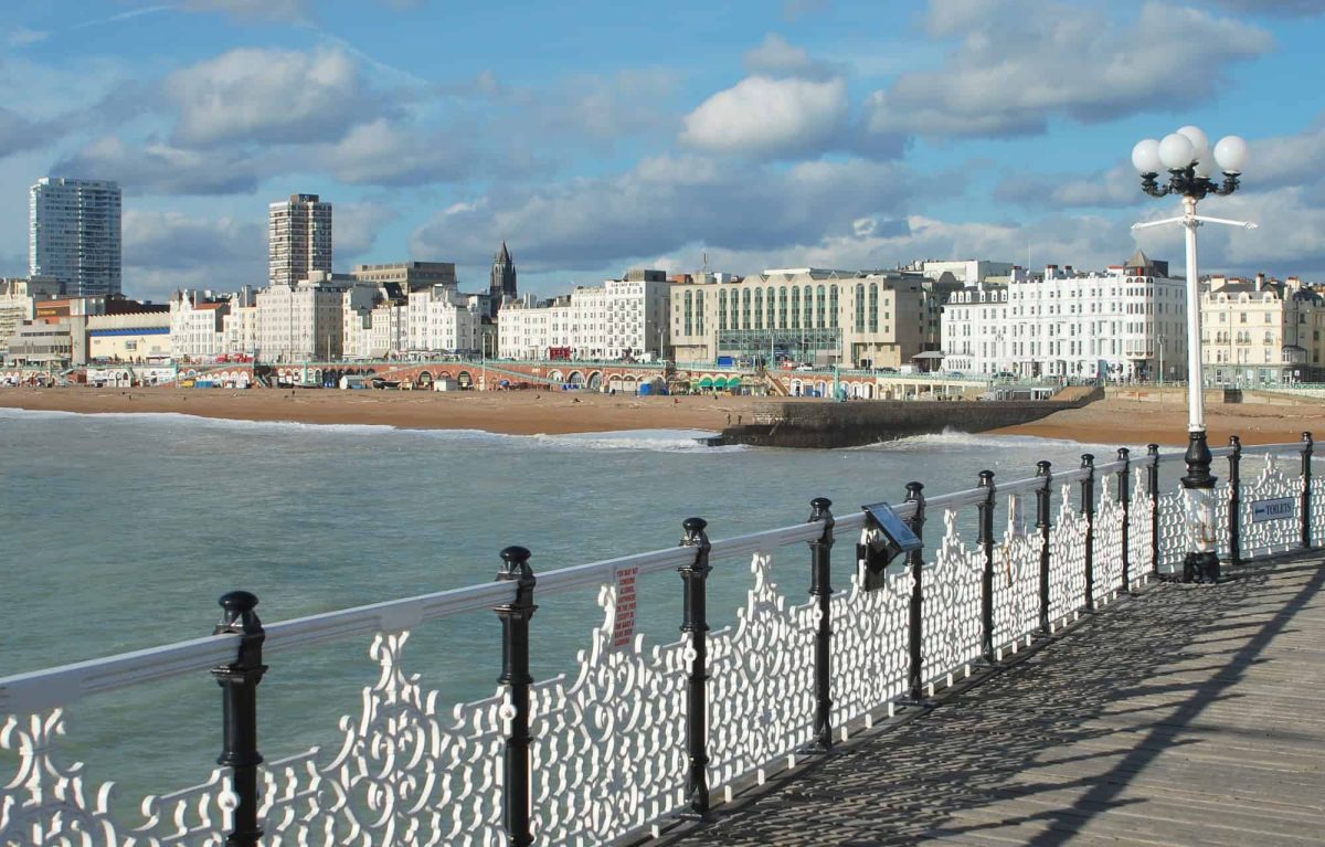 Brighton promenade and famous white buildings along the waterfront
