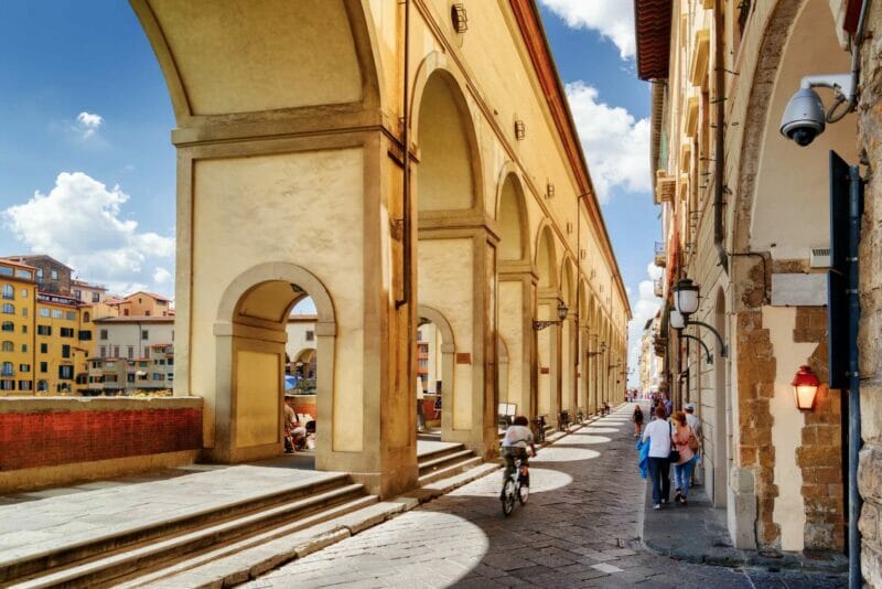 Arches of the Vasari Corridor (Corridoio Vasariano) in Florence.