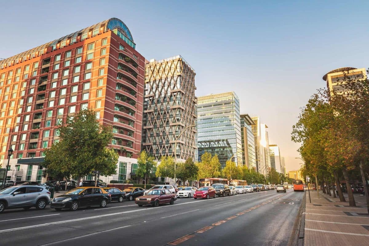 Apoquindo Avenue and modern buildings of the Las Condes neighborhood 