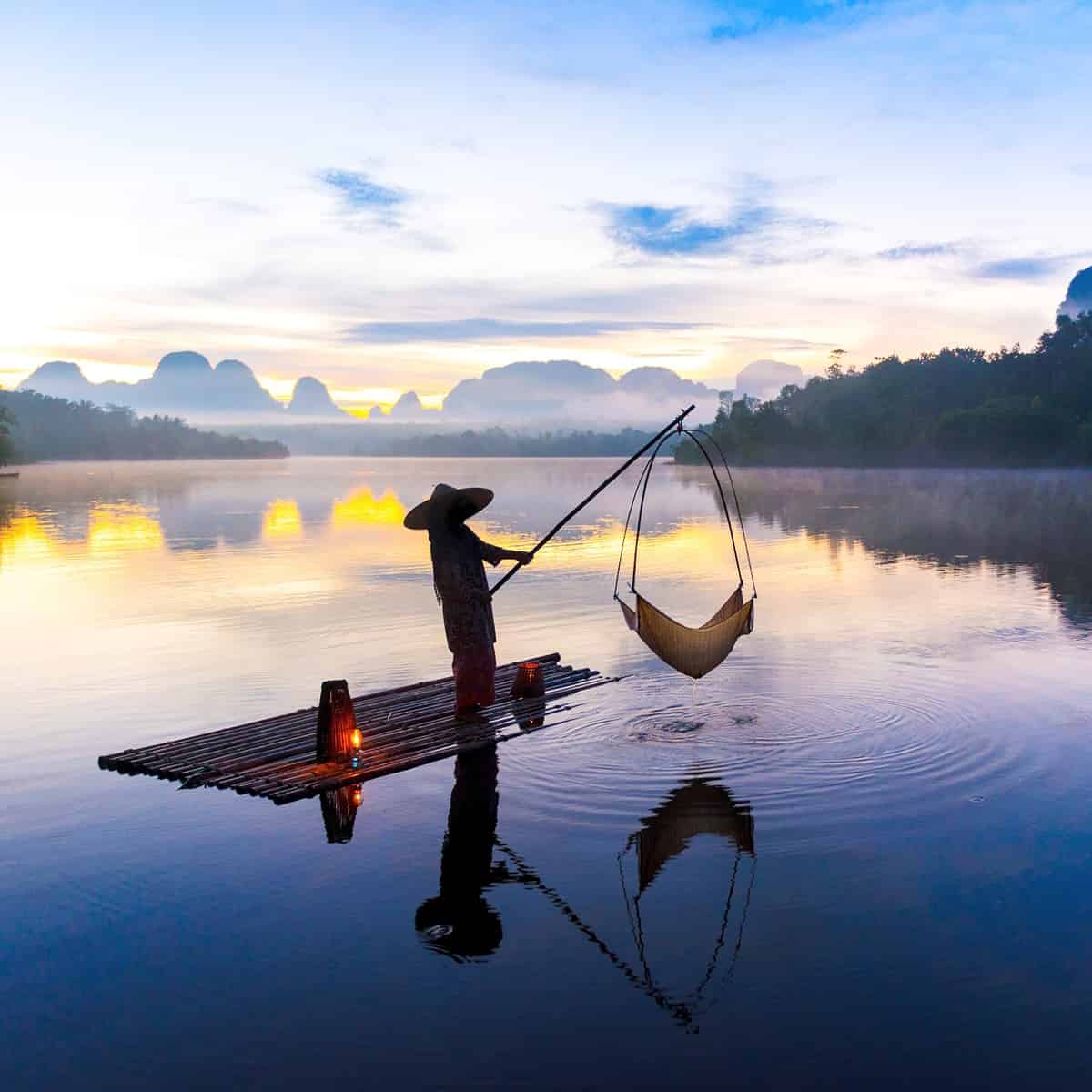Fishing at Nong Talay in Krabi, Thailand in the morning.
