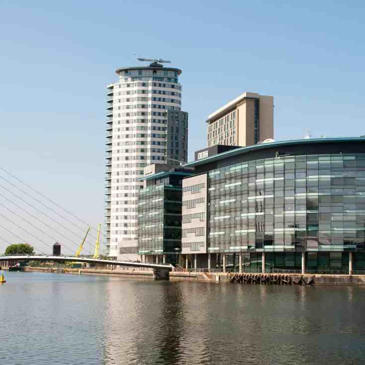 Media City Footbridge and the BBC buildings, Salford Quays, Greater Manchester