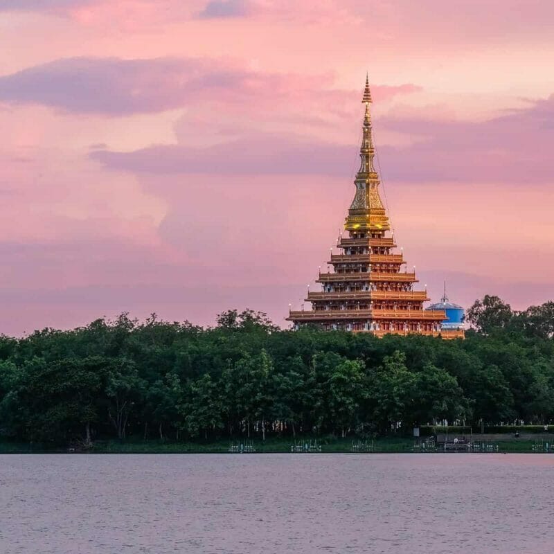 Golden pagoda at Wat Non Wang temple,Khonkaen, Thailand.