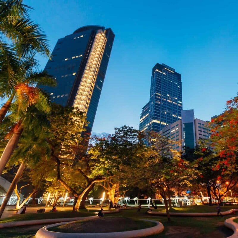 Ayala Triangle Park in the middle of Makati City