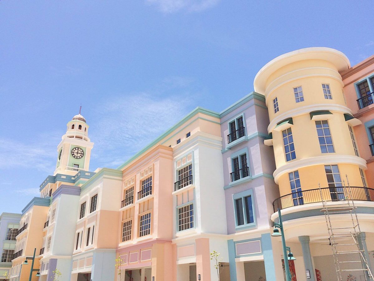 Colourful low-rise buildings  in a business park in Iloilo