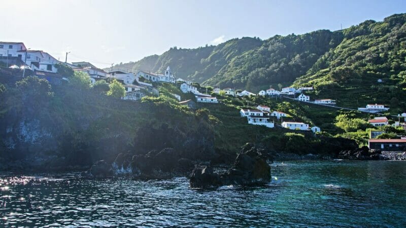 A pretty coastal village of Velas in the Azores on a sunny day