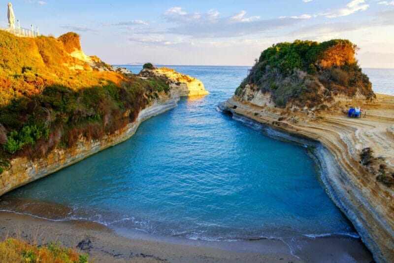 Canal d'Amour beach with beautiful rocky coastline at sunrise in Sidari on Corfu island